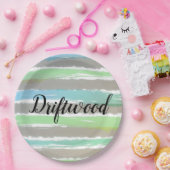 Driftwood Grau Blue Green Stripes Wasserfarbe Pappteller (Party)