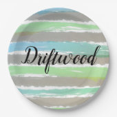 Driftwood Grau Blue Green Stripes Wasserfarbe Pappteller (Vorderseite)