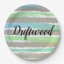 Driftwood Grau Blue Green Stripes Wasserfarbe Pappteller