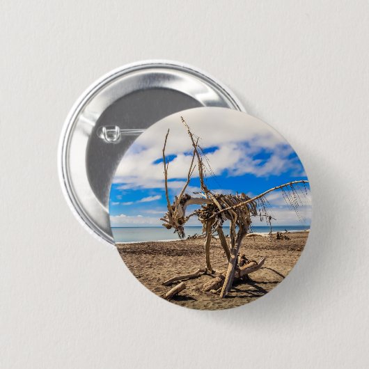 Driftwood-Kunstwerk am Hokitika Beach, Neuseeland Button (Vorne & Hinten)