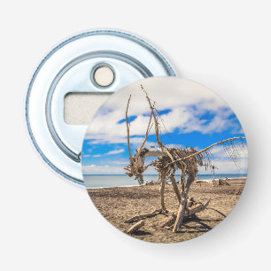Driftwood-Kunstwerk am Hokitika Beach, Neuseeland Flaschenöffner