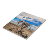 Driftwood-Kunstwerk am Hokitika Beach, Neuseeland Fliese (Seite)