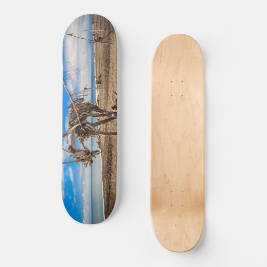 Driftwood-Kunstwerk am Hokitika Beach, Neuseeland Skateboard (Vorderseite)