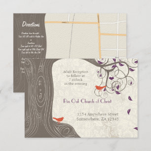 Driftwood Mandarine Birds Lila Leaf Hochzeit Einladung