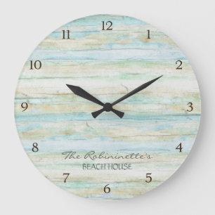 Driftwood Ocean Beach House Coastal Seashore Große Wanduhr