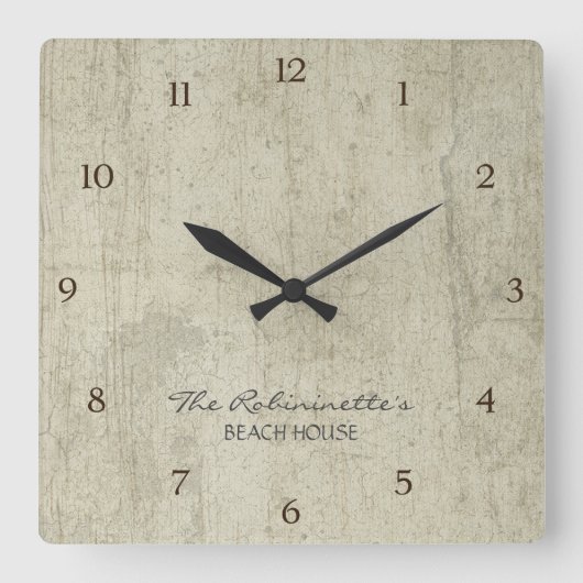 Driftwood Ocean Beach House Coastal Seashore Quadratische Wanduhr (Vorderseite)