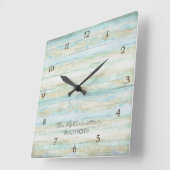 Driftwood Ocean Beach House Coastore Quadratische Wanduhr (Winkel)