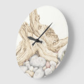 Driftwood & Pebbles in Coloured Pencil Wall Clock Große Wanduhr (Winkel)