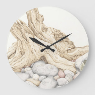 Driftwood & Pebbles in Coloured Pencil Wall Clock Große Wanduhr