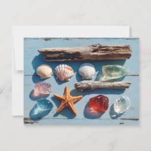 Driftwood Seashells Starfish and Sea Glass Postkarte