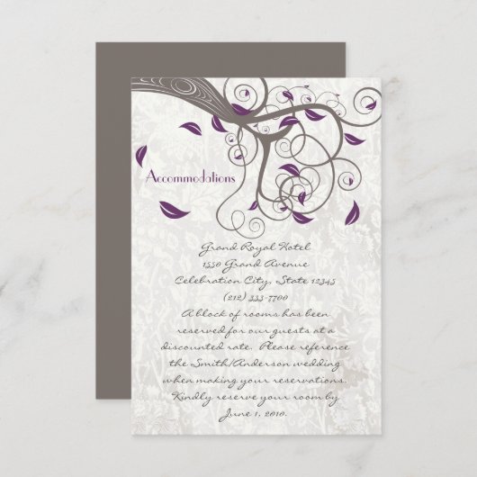 Driftwood Tree Lila Leaf Swirl Unterkünfte Begleitkarte (Vorne/Hinten)