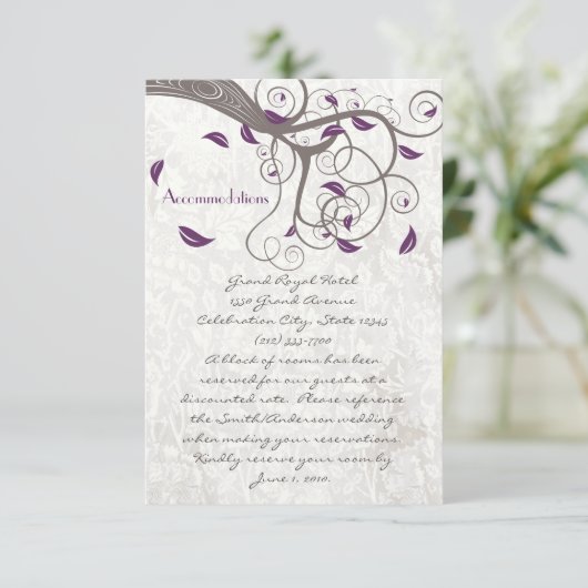 Driftwood Tree Lila Leaf Swirl Unterkünfte Begleitkarte (Stehend Vorderseite)