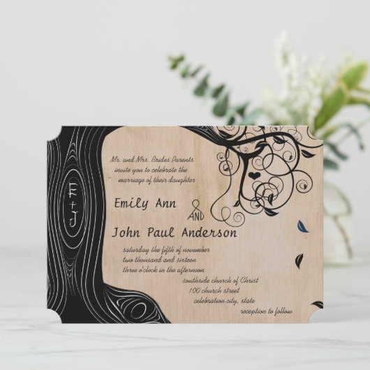 Driftwood Tree on Brown Paper Wedding Einladung (Stehend Vorderseite)