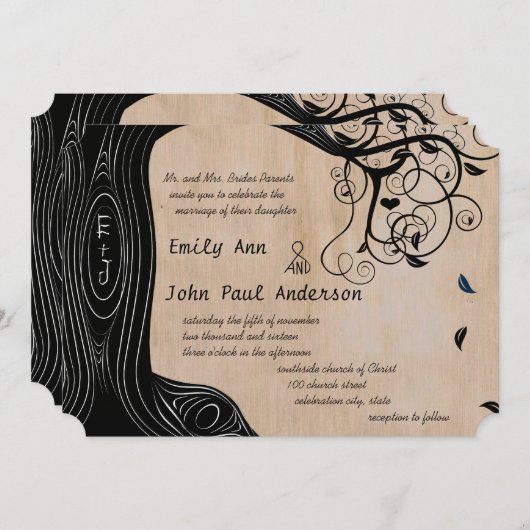 Driftwood Tree on Brown Paper Wedding Einladung (Vorne/Hinten)
