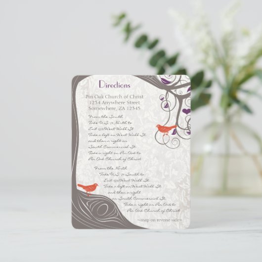 Driftwood Tree Swirl Direction Card Einladung (Stehend Vorderseite)