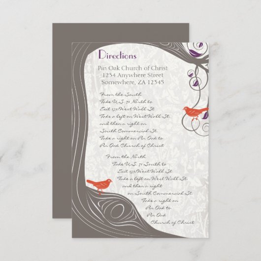 Driftwood Tree Swirl Direction Card Einladung (Vorne/Hinten)