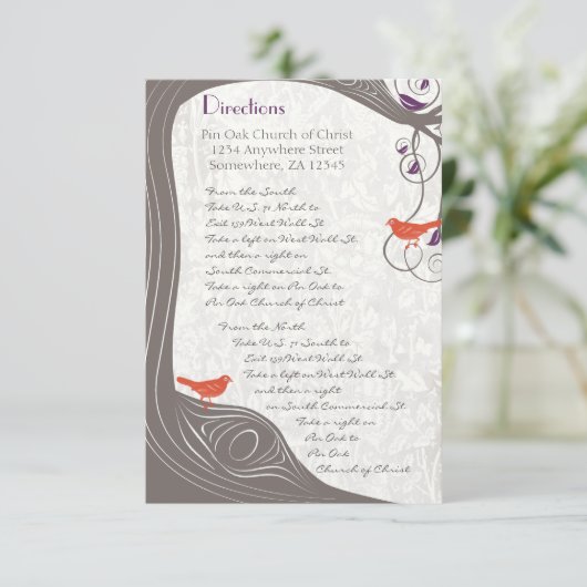 Driftwood Tree Swirl Direction Card Einladung (Stehend Vorderseite)