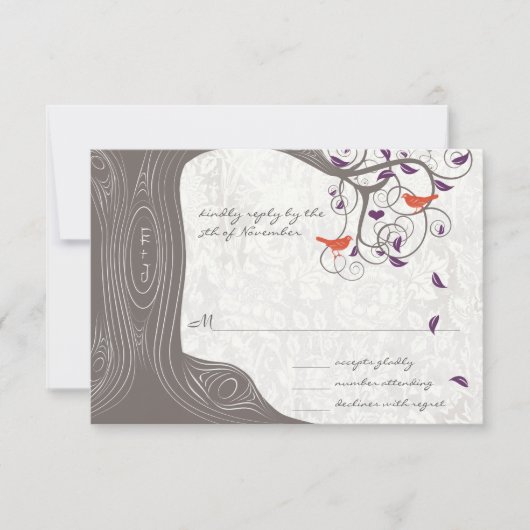 Driftwood Tree Swirl Love Birds Wedding RSVP (Vorderseite)