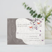 Driftwood Tree Swirl Love Birds Wedding RSVP Karte (Stehend Vorderseite)