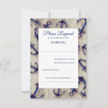 Driftwood und Navy Blue Anchors Wedding RSVP Cards