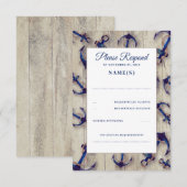 Driftwood und Navy Blue Anchors Wedding RSVP Cards Karte (Vorne/Hinten)