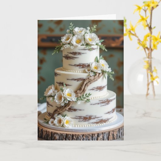 Driftwood Wedding Cake Glückwunsch Karte (Gelbe Blume)