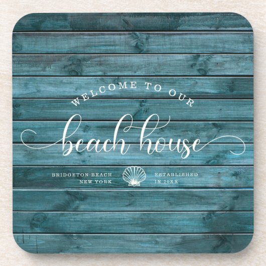 Driftwood WILLKOMMEN IN UNSEREM Beach House Skript Getränkeuntersetzer (Vorderseite)