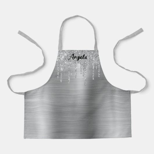 Drillen Silver Glitzer Glam Personalisiert S Schürze (Vorderseite)
