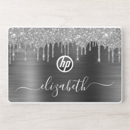Drillen Silver Glitzer Personalisiert Black HP Laptop-Aufkleber