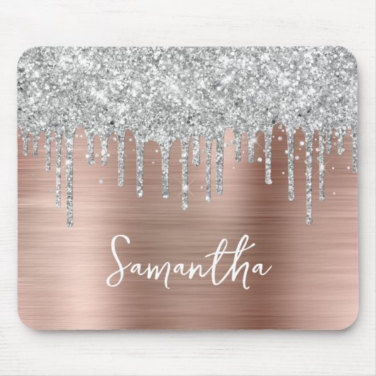 Drillen Silver Glitzer Rose Gold Glam Mousepad (Vorne)