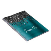 Drilling Black Glitzer Blue Aquamarin Glam Name Notizblock (Rechte Seite)