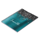 Drilling Black Glitzer Blue Aquamarin Glam Name Notizblock (Linke Seite)