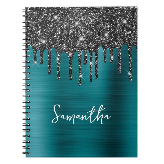 Drilling Black Glitzer Blue Aquamarin Glam Name Notizblock (Vorderseite)