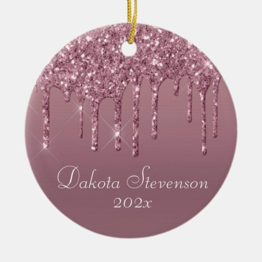 Drilling Girly Glitzer | Dusty Mauve Pink Monogram Keramik Ornament (Vorne)