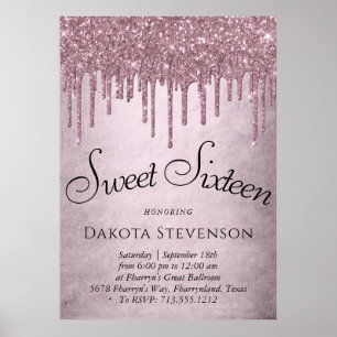 Drilling Girly Glitzer   Dusty Mauve Pink Sweet 16 Poster