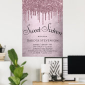 Drilling Girly Glitzer | Dusty Mauve Pink Sweet 16 Poster (Heimbüro)