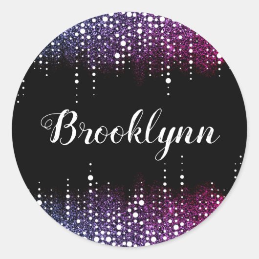Drilling Glitzer Rain Lila Sequins Sparkle Black Runder Aufkleber (Vorderseite)