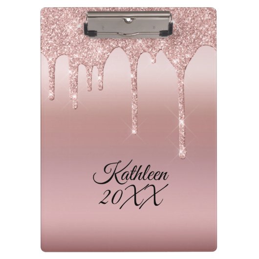 Drilling Glitzer Rose Gold Personalisiert Klemmbrett (Vorderseite)
