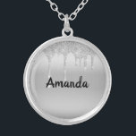 Drilling Glitzer Silver Personalisiert Versilberte Kette<br><div class="desc">Drilling Glitzer Silver Personalisiert Necklace,  Personalisiert,  Geschenk für sie</div>