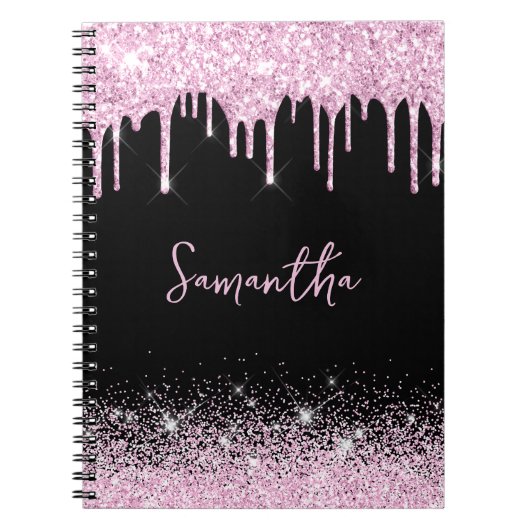 Drilling Pink Black Glitzer Glam Name Notebook Notizblock (Vorderseite)