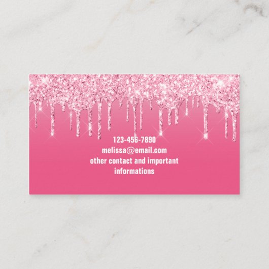 Drilling Pink Glitzer Fashion Business Card Visitenkarte (Rückseite)