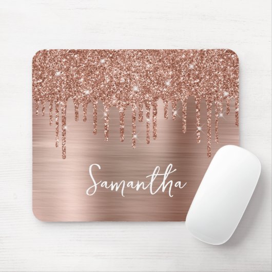 Drilling Rose Gold Glitzer Glam Name Mousepad (Mit Mouse)