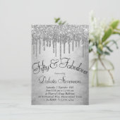 Drilling Silvery Glitzer | Platin Fabulous 50. Einladung (Stehend Vorderseite)
