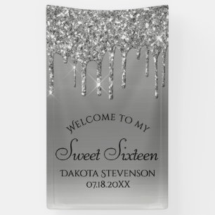 Drilling Silvery Glitzer Platinum 16 . Geburtsta Banner