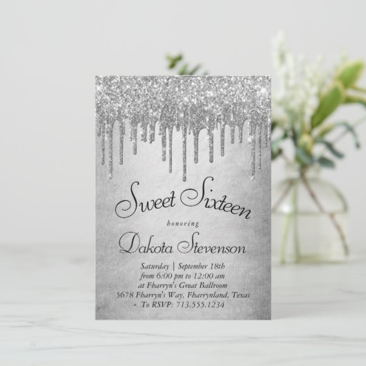 Drilling Silvery Glitzer | Platinum 16 . Geburtsta Einladung (Stehend Vorderseite)