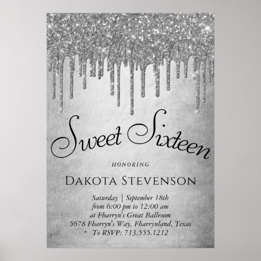 Drilling Silvery Glitzer | Platinum 16 . Geburtsta Poster (Vorne)
