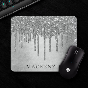 Drilling Silvery Glitzer   Platinum Glam Monogram Mousepad