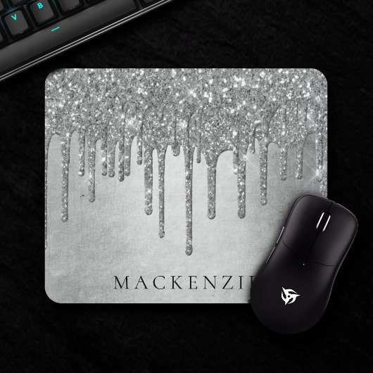 Drilling Silvery Glitzer | Platinum Glam Monogram Mousepad