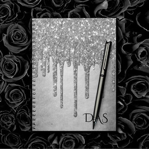 Drilling Silvery Glitzer   Platinum Glam Monogram Notizblock