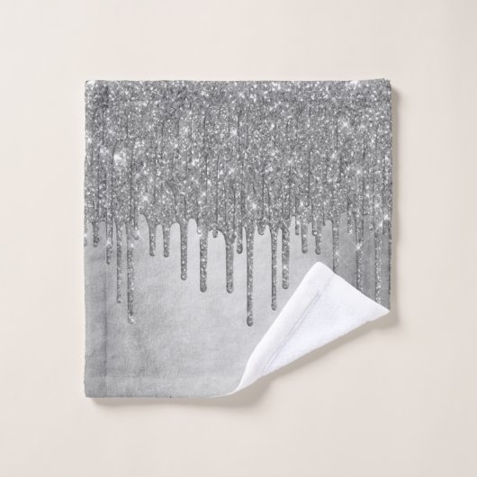 Drilling Silvery Glitzer | Platinum Imitats Metall Badhandtuch Set (Waschlappen)